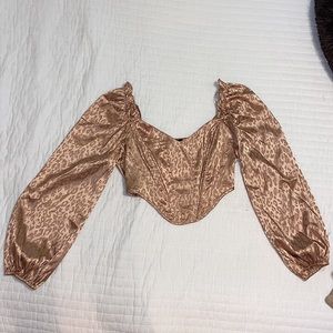 Milk and Honey Leopard Print Corset Balloon Sleeve Top